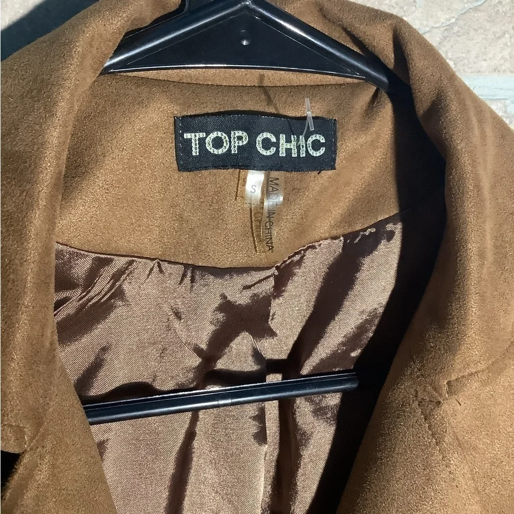 TopChic - Sz S - faux leather suede fringe fashion jacket - tan - 10” fringe - Picture 2 of 7